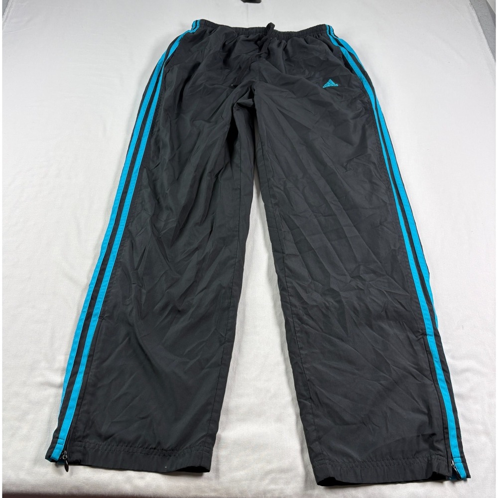 Vintage Adidas Track Pants Mens Large Black Blue Striped Stretch Baggy Y2K